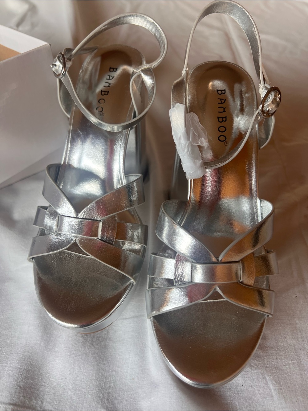 Rachel Silver Metallic Strappy Platform Sandals